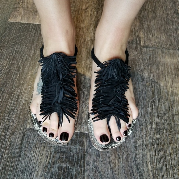Sam Edelman Shoes - Sam Edelman Gela Fringe Sandals Black